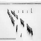 landscapes stock photography | West Jetty at Tenby Point, Western Port Bay, Victoria (VIC), Australia, Image ID AU-VIC-TENBY-POINT-0002. Beautiful black and white photo of the West Jetty with long exposure at high tide from the picturesque shores of Tenby Point on Western Port Bay, Victoria, Australia.