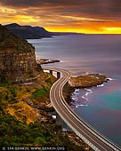 landscapes stock photography | Sea Cliff Bridge at Sunrise, Illawarra, New South Wales (NSW), Australia, Image ID AU-NSW-SEA-CLIFF-BRIDGE-0001. The 665 metre Sea Cliff Bridge is a highlight along the Grand Pacific Drive. The bridge has become an icon to the people of Wollongong and New south Wales. Opened in December 2005, the Sea Cliff Bridge offers visitors the chance to get out of the car and stretch their legs. It is also a great viewing platform for migrating whales heading north or south during migrating season.