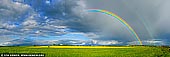 landscapes stock photography | Double Rainbow over a Field of Canola, Wellington, Central NSW, Australia, Image ID AU-CANOLA-FIELDS-0002. Panoramic photo of a beautiful double scenic rainbow over a canola field near Wellington in Central NSW, Australia after a thunderstorm.