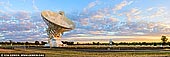 landscapes stock photography | Australia Telescope Compact Array at Sunrise, Narrabri, NSW, Australia, Image ID AU-NARRABRI-ATCA-0001. The Australia Telescope Compact Array (ATCA), located at the Paul Wild Observatory near Narrabri, is a set of six 22-m diameter dishes ('antennas') for collecting radio waves from space and is the only telescope of its kind in the Southern Hemisphere. Five antennas can be moved along a 3km railway track. The sixth antenna is situated a further 3km west of the main track. Using this configuration the combined power of the antennas can simulate a single dish 6 km in diameter.