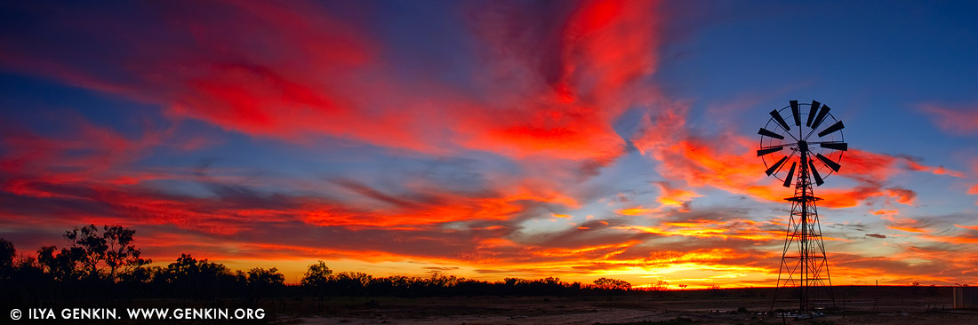 landscapes stock photography | Windmill at Sunset in Australian Outback, Sturt National Park, New South Wales (NSW), Australia, Image ID AU-NSW-OUTBACK-SUNSET-0002