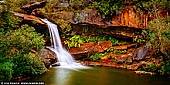 landscapes stock photography | Upper Gledhill Falls, Ku-ring-gai Chase National Park, NSW, Australia, Image ID NSW-GLEDHILL-FALLS-0002. I shot the Upper Gledhill Falls in Ku-ring-gai Chase National Park first time in 2008. At that time it was relatively unknown location and it was a bit of a challenge to shoot this waterfall because it was not showed on any map, there was no good direction on how to find it, it was a very rainy day and all rocks and grass were quite slippery and I had to 'climb' on rocks to get there and there wasn't any place to put a tripod. However over the years it become a very popular photography and swimming spot. The walk from the car is short and still slightly challenging. Some climbing is required down a couple of rocky overhangs and there are large boulders to negotiate to reach the water. With its close proximity to the city and relatively easy approach, it feels like an private oasis to sit back and relax all day. Despite being very close to a fairly busy road, the only noise to be heard is the sound of gushing water and the amphitheatre of rocks and bush surrounding the pool.