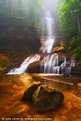 landscapes stock photography | Empress Falls, Valley of the Waters Creek, Blue Mountains National Park, New South Wales (NSW), Australia, Image ID AU-EMPRESS-FALLS-0003. Rainy and misty weather made Empress Falls and surrounded area glowing in the Sun rays. Empress Falls is one of the many waterfalls in the Valley of the Waters Creek in Blue Mountains National Park, NSW, Australia.