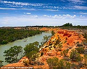 landscapes stock photography | Murray River from Heading's Cliff Lookout, Renmark Paringa District, Riverland, South Australia, Australia, Image ID AU-MURRAY-RIVER-0004. From the lookout tower at Heading's Cliffs near Renmark and Paringa in South Australia you can admire the marvellous view of the Murray River and magnificent Golden Limestone Cliffs. It is a very popular lookout and photography spot along the Murray river. The Heading's Cliff Lookout Tower is named in honour of the 4 generations of the Heading Families who lived on section 17, Hundred of Murtho adjacent to this site. The re-dedication of the tower took place on the 2nd July 1991 by the then Governor General of South Australia, Her Excellency the Honourable Dame Roma Mitchell, AC, OBE.