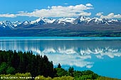 landscapes stock photography | Mountain Range Reflected in Lake Pukaki, Mackenzie Region, Southern Alps, South Island, New Zealand, Image ID NZ-LAKE-PUKAKI-0002. 