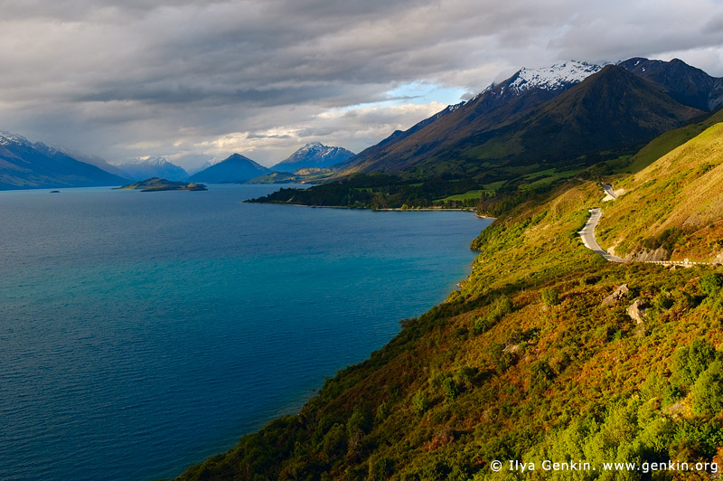 landscapes stock photography | Looking up the Lake Wakatipu Towards Glenorchy at Sunset, Queenstown, Lakes District, Otago, South Island, New Zealand, Image ID NZ-LAKE-WAKATIPU-0001