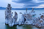 landscapes stock photography | Lake Mono at Twilight, Mono Lake Tufa State Reserve, Eastern Sierra, Mono County, California, USA, Image ID USA-LAKE-MONO-0002. Tufa towers at the South Tufa Area, Mono Lake Tufa State Natural Reserve, Mono Lake, California. Tufa is formed when springs under the lake mix calcium-rich freshwater with alkaline lakewater, precipitating deposits of calcium carbonate. The lake level has dropped more than 30 feet since 1941, when the city of Los Angeles began diverting water from the streams that feed it, exposing the formerly submerged tufa.