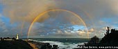  stock photography | Double Full Rainbows and The Norah Head Lighthouse at Sunset, Central Coast, Norah Head, NSW, Image ID AUPA0006. 