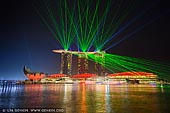  stock photography | Marina Bay Sands Light and Water Show, Marina Bay, Singapore, Image ID SINGAPORE-0004. The Marina Bay Sands Light and Water Show, also called Wonder Full, is one show that you can watch in Singapore every night for free. The shows start at 8pm and 9.30pm. On Friday and Saturday nights, there is another show at 11pm. It is a nighttime multimedia spectacular located at Marina Bay Sands, Marina Bay, Singapore. The show starts off with a single drop of water, representing the birth of life. It later stages through important stages of the person's life such as childhood, development through age and adulthood. During the 13-minutes show, laser lights lighted up the sky from the unique ship-like rooftop of the Marina Bay Sands. The dancing lights were accompanied by music that could be heard around the whole bay area.