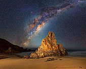  stock photography | Milky Way Raising over Cathedral Rocks at Mullimburra Point, Moruya, Eurobodalla, NSW South Coast, NSW, Australia, Image ID MILKY-WAY-CATHEDRAL-ROCKS-0001. The Cathedral Rocks at Mullimburra Point are a spectacular natural attraction and an excellent photo opportunity with the best time being in late afternoon light when the setting sun gives the rocks an incandescent-like glow or at night.