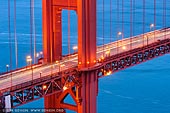 usa stock photography | Close-up View of The Golden Gate Bridge, San Francisco Bay, California, USA, Image ID US-SAN-FRANCISCO-GOLDEN-GATE-0006. Stock image of close-up view of The Golden Gate Bridge in San Francisco Bay, California, USA after sunset.