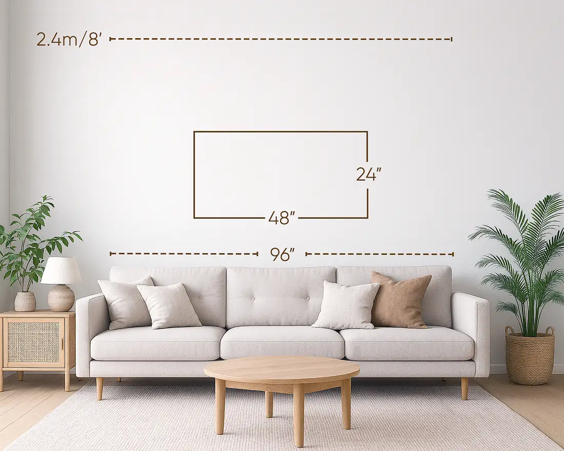 Three-seater / 96-inch sofa with 48x24 inches wall art.