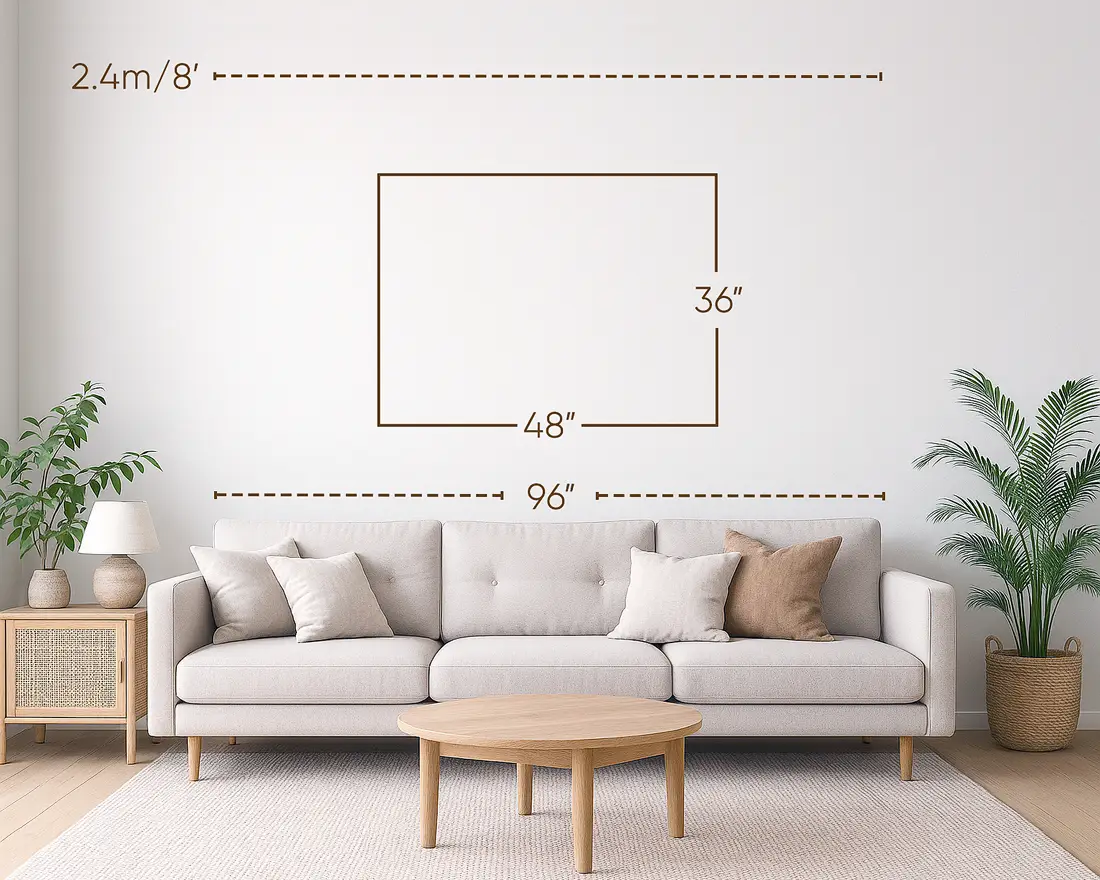 Three-seater / 96-inch sofa with 48x36 inches wall art.