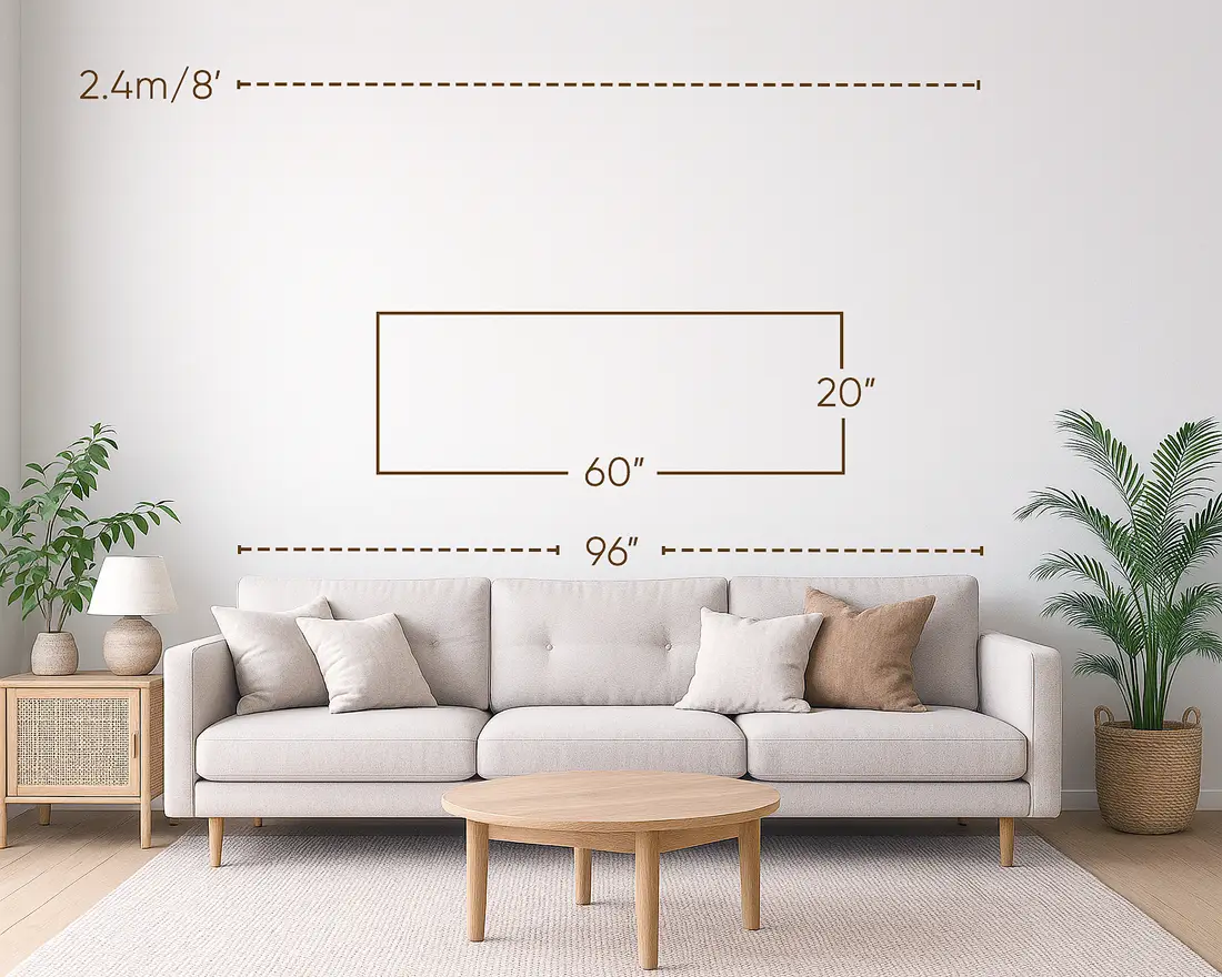 Three-seater / 96-inch sofa with 60x20 inches wall art.