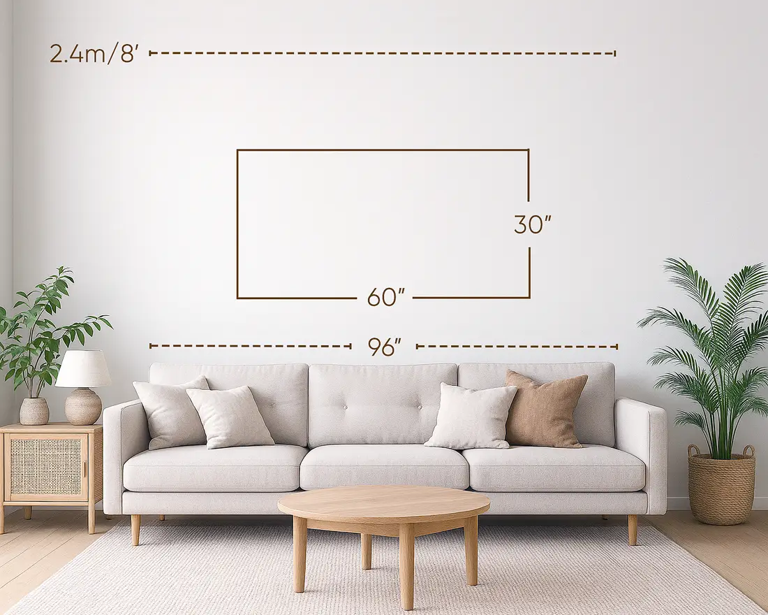 Three-seater / 96-inch sofa with 60x30 inches wall art.