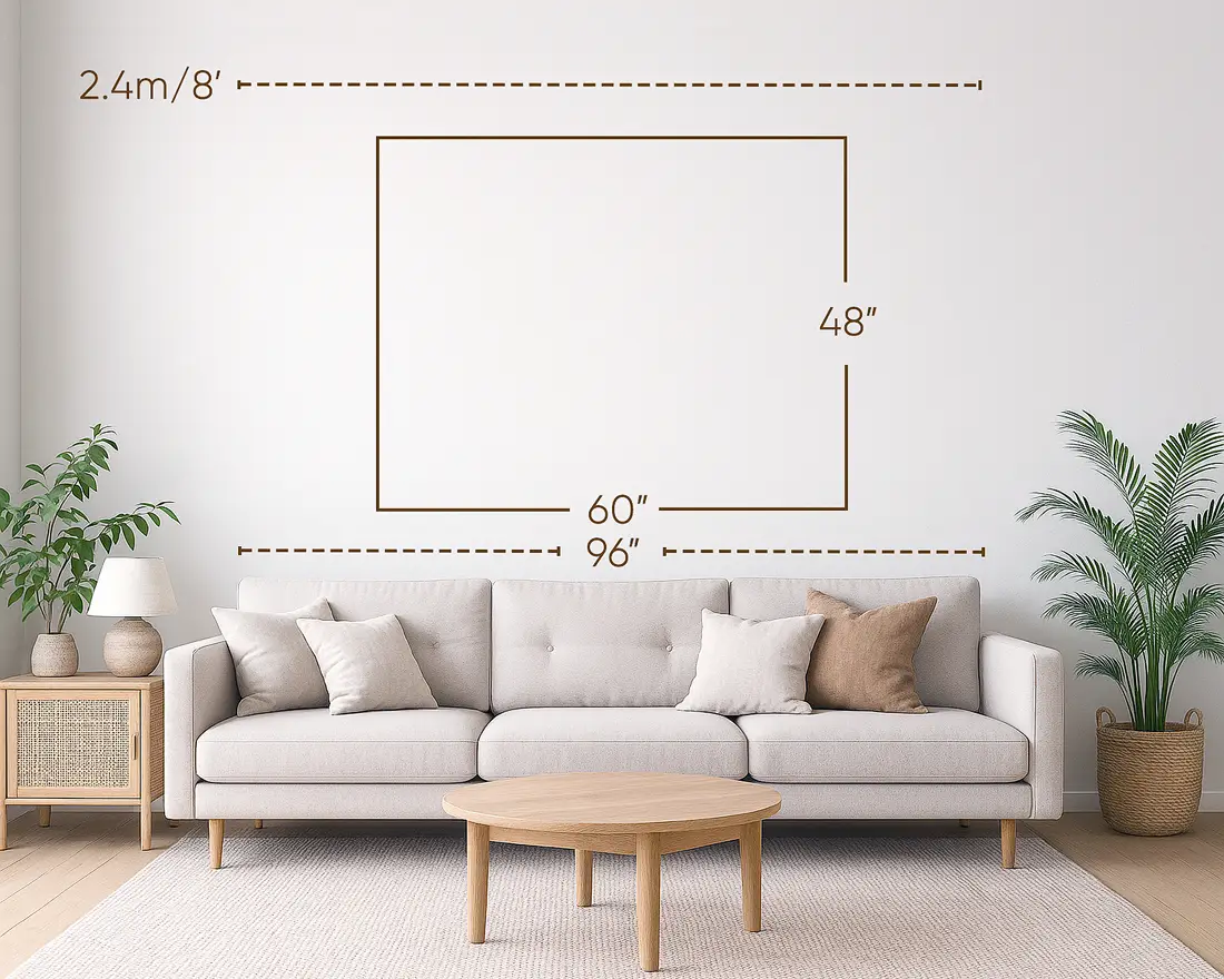 Three-seater / 96-inch sofa with 60x48 inches wall art.