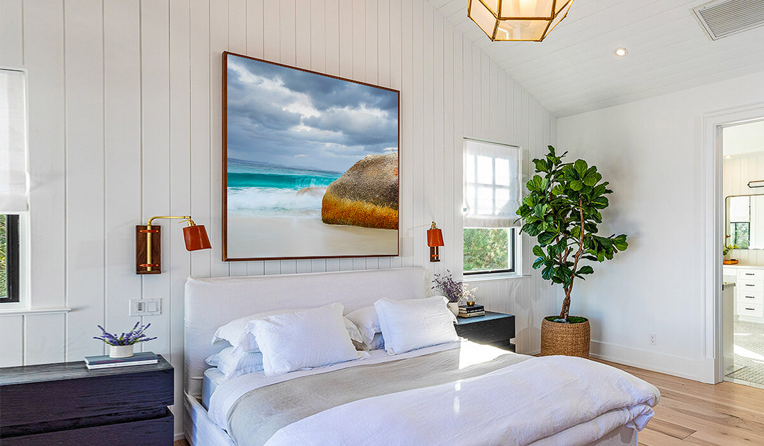 Bedroom With Large Ocean Fine Art Photography Luxury Home - fine art photography for bedroom serenity