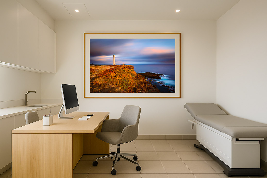 Soothing seascape fine art print in medical consultation room