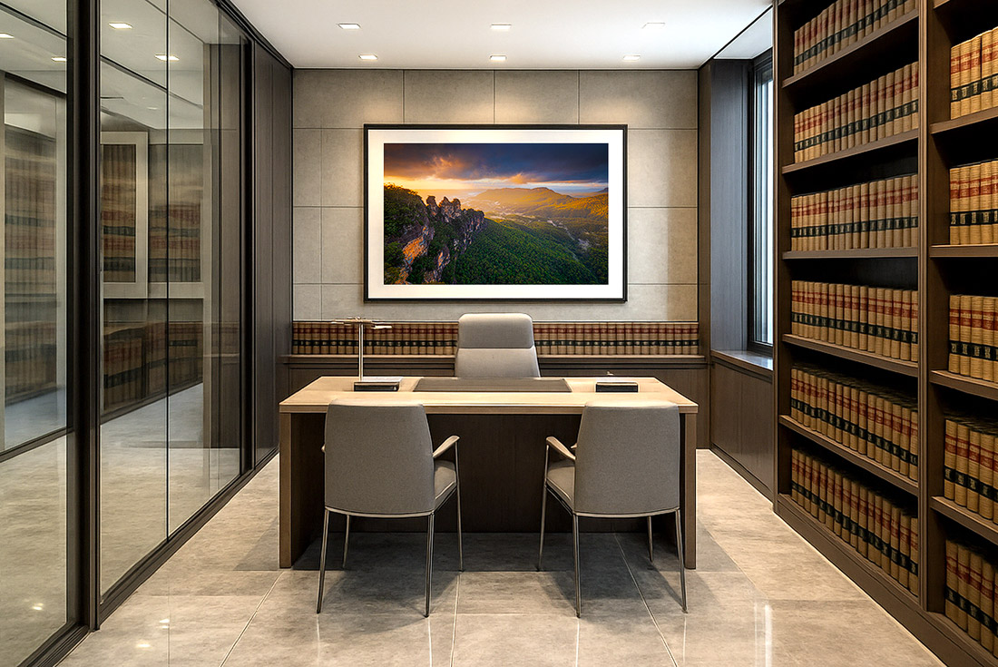 Modern law firm office with fine art photography on walls