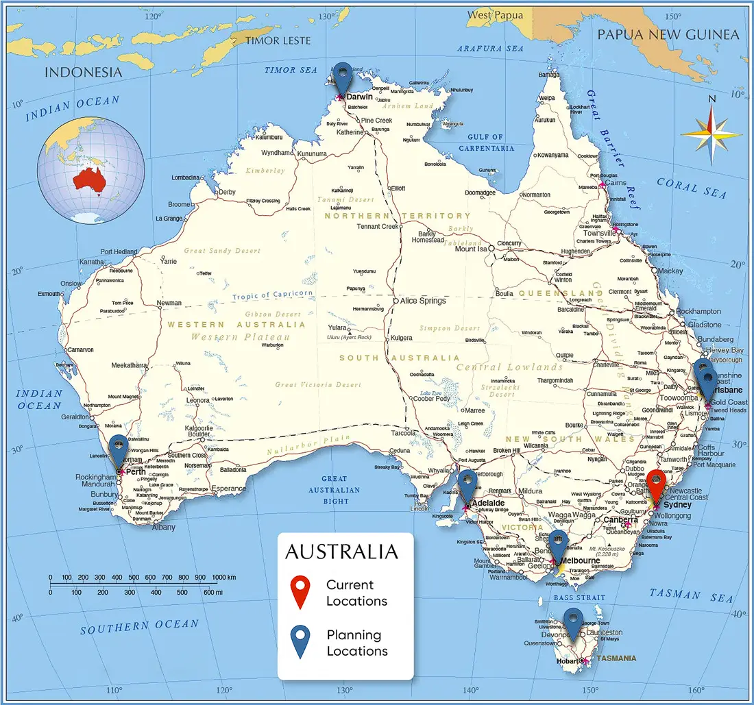 Map of Australia showing planned SkyMeter city forecast expansion