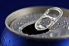 Open Aluminum Soft Drink Can With Water Drops. Closeup, Shallow DOF.