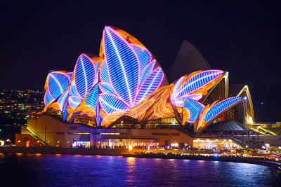 The Sydney Opera House from The Cahill Expressway during Vivid Sydney Festival