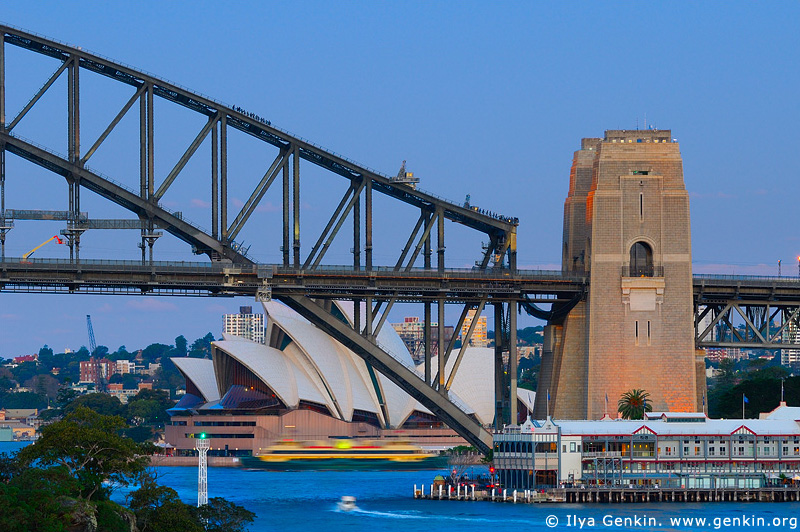 Sydney Harbor Bridge and Opera House at Dusk, View from Balls Head, Sydney, New South Wales, Australia